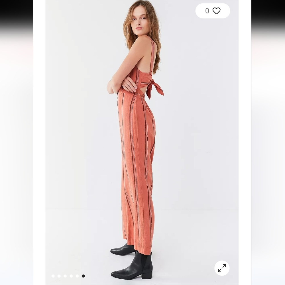 NWOT Urban Outfitters Striped Linen Ashley Buttoned Tie-Back Romper/ Jumpsuit - Picture 6 of 6